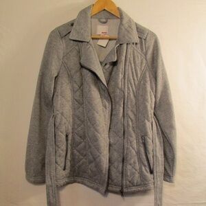BONGO Y2K Gray fleece moto-style coat w/ asymmetrical zipper & quilted paneling